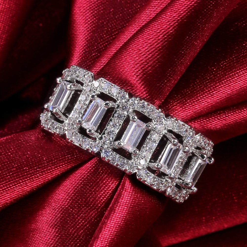 💥 Hollow Full Around Zircon Silver Fashion Eternity Ring for Women, EVGG1388